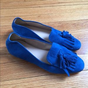 J Crew Blue Suede Tassel Loafers